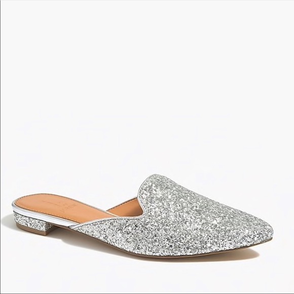 silver glitter mules